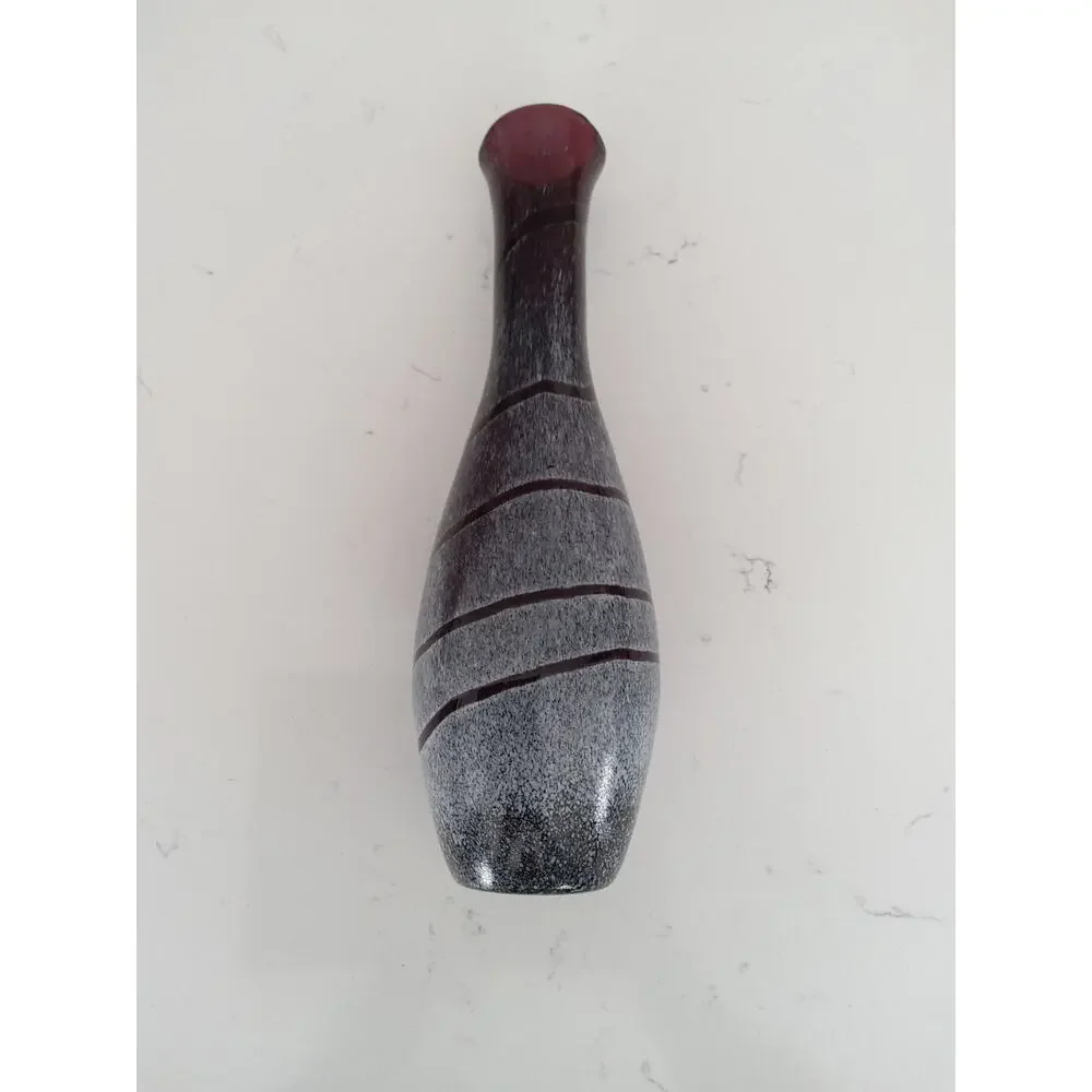 Amethyst purple blown glass vase( Blenko?) WhitevSwirl pattern/brushed